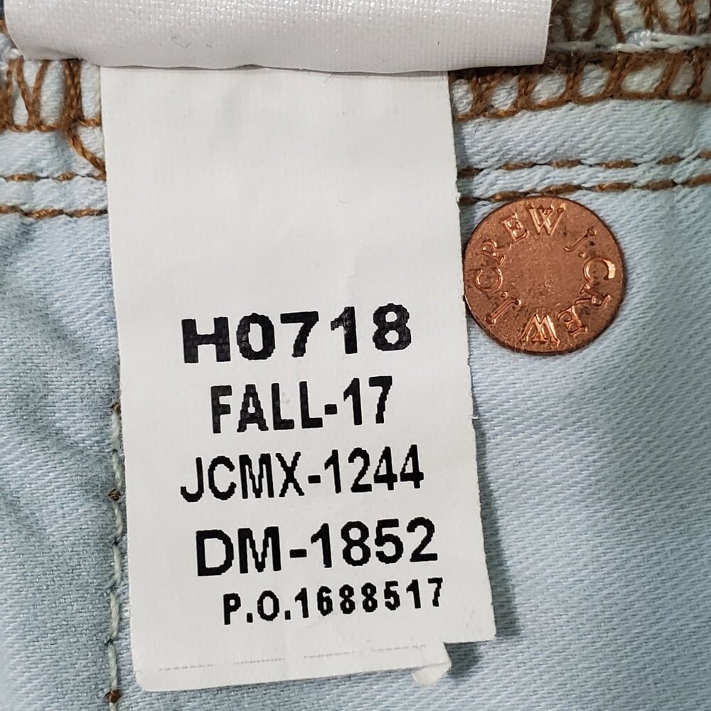 J Crew Size 31 Jeans Toothpick Distressed Mid Rise Skinny Stretch Denim Raw Hem - Picture 14 of 14